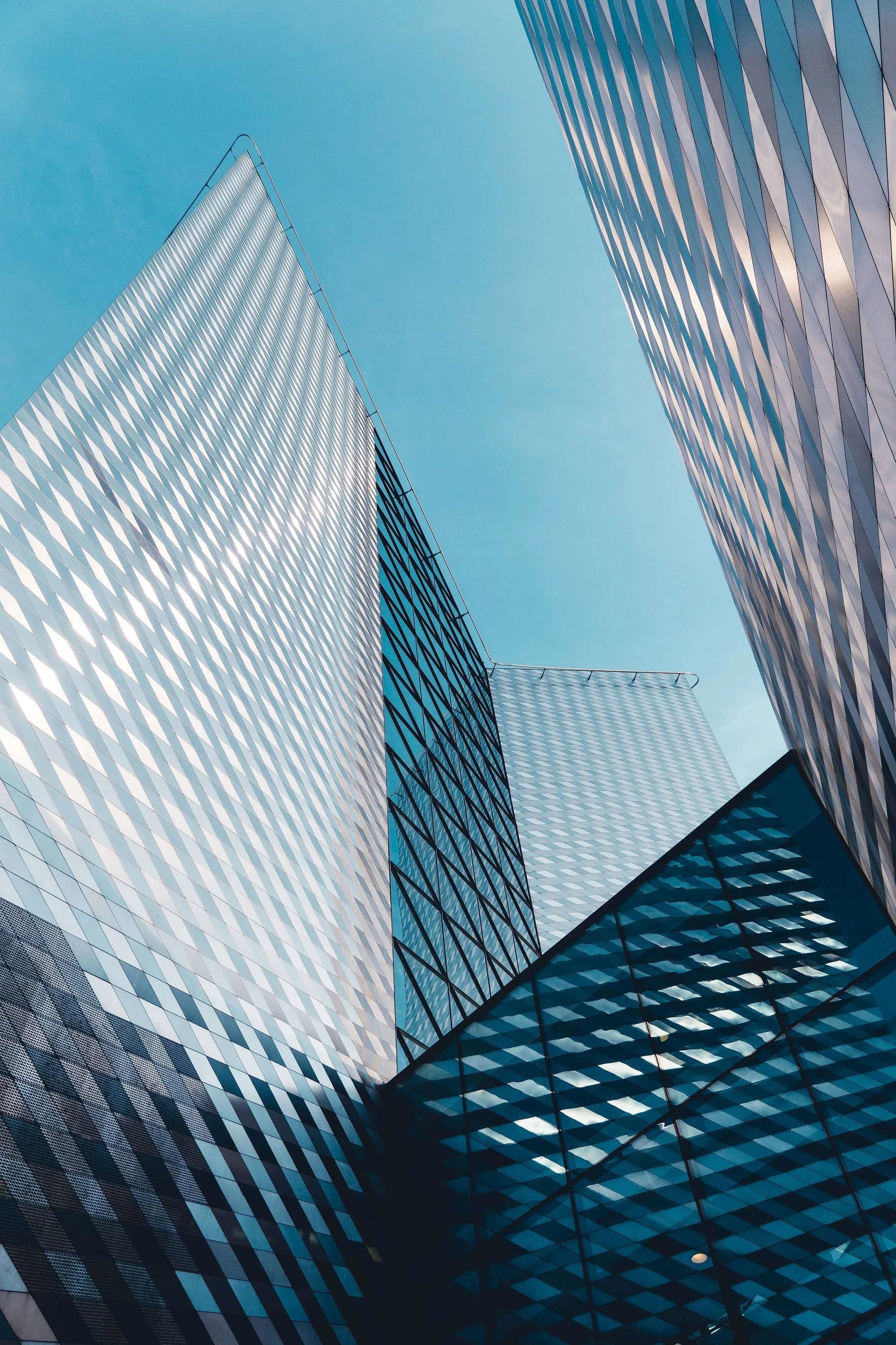 Modern commercial buildings viewed from below